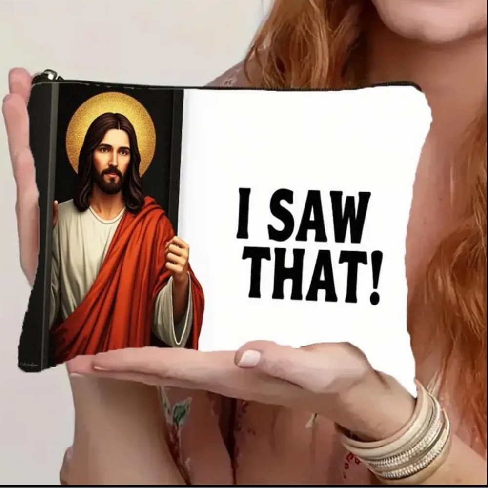 Funny “I Saw That!” Cosmetic Bag Jesus Makeup Pouch